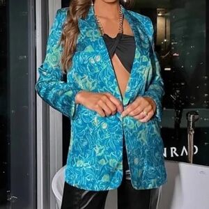 Zara Blue paisley floral silky blazer XS